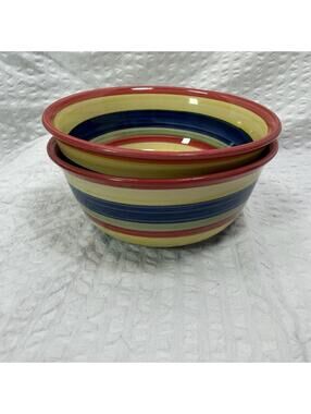 Tabletops Unlimited Swirl Multicolor Cereal Bowl Set Of 2 Hand Painted Colorful